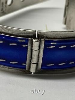 Gucci Vintage 1970s Blue Enamel Sterling Silver Hinged Buckle Bracelet