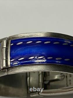 Gucci Vintage 1970s Blue Enamel Sterling Silver Hinged Buckle Bracelet