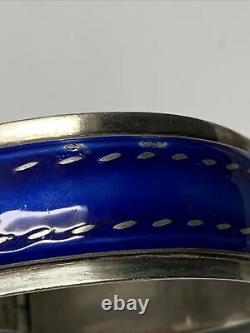 Gucci Vintage 1970s Blue Enamel Sterling Silver Hinged Buckle Bracelet