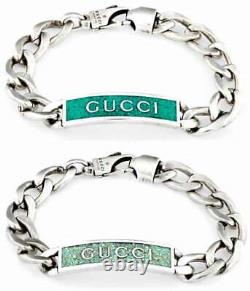 Gucci enamel logo Gormet chain bracelet Light blue x Gray Size about W9mm used