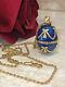 Guilloché Blue Enamel Faberge Egg Pendant & Bracelet Sterling Silver Gold Plated