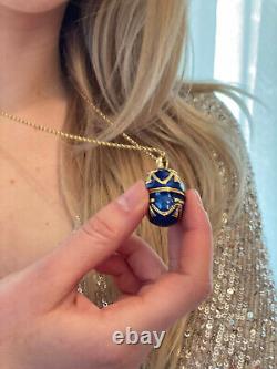 Guilloché Blue Enamel Faberge Egg Pendant & Bracelet Sterling Silver GOLD Plated