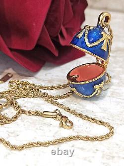 Guilloché Blue Enamel Faberge Egg Pendant & Bracelet Sterling Silver GOLD Plated