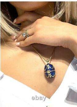 Guilloché Blue Enamel Faberge Egg Pendant & Bracelet Sterling Silver GOLD Plated