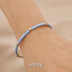 H Color SI Clarity Round Diamond Bangle Bracelet 14k Yellow Gold Blue Enamel