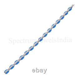 H/SI Diamond Cowry Charm Bracelet Blue Enamel 10k White Solid Gold Birthday Gift