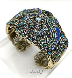 HEIDI DAUS Aztique Crystal & Enamel Hinged Cuff Bracelet Blue M/L NIB