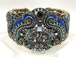 HEIDI DAUS Aztique Crystal & Enamel Hinged Cuff Bracelet Blue M/L NIB