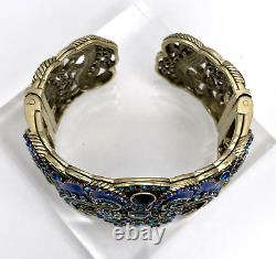 HEIDI DAUS Aztique Crystal & Enamel Hinged Cuff Bracelet Blue M/L NIB