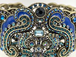 HEIDI DAUS Aztique Crystal & Enamel Hinged Cuff Bracelet Blue M/L NIB
