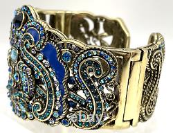 HEIDI DAUS Aztique Crystal & Enamel Hinged Cuff Bracelet Blue M/L NIB