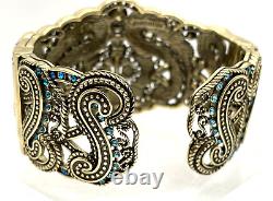 HEIDI DAUS Aztique Crystal & Enamel Hinged Cuff Bracelet Blue M/L NIB