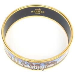 HERMES Authentic Bracelet Bangle Enamel GM Cloisonne Horse Blue size Arm 17cm