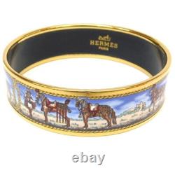 HERMES Authentic Bracelet Bangle Enamel GM Cloisonne Horse Blue size Arm 17cm