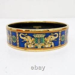 HERMES Authentic Enamel Bangle Bracelet Cloisonné Blue Green Gold Color Metal