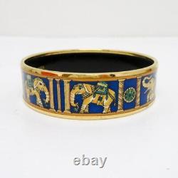 HERMES Authentic Enamel Bangle Bracelet Cloisonné Blue Green Gold Color Metal