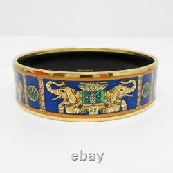 HERMES Authentic Enamel Bangle Bracelet Cloisonné Blue Green Gold Color Metal