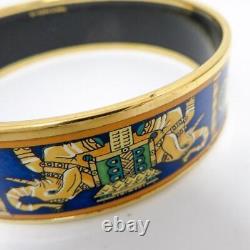 HERMES Authentic Enamel Bangle Bracelet Cloisonné Blue Green Gold Color Metal