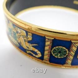 HERMES Authentic Enamel Bangle Bracelet Cloisonné Blue Green Gold Color Metal