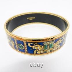 HERMES Authentic Enamel Bangle Bracelet Cloisonné Blue Green Gold Color Metal