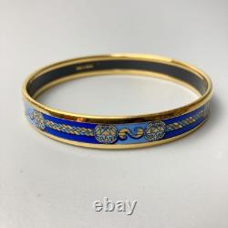 HERMES Authentic Enamel Cloisonne Bangle Bracelet PM Blue × Gold plated no Box