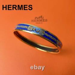 HERMES Authentic Enamel Cloisonne Bangle Bracelet PM Blue × Gold plated no Box