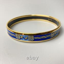 HERMES Authentic Enamel Cloisonne Bangle Bracelet PM Blue × Gold plated no Box