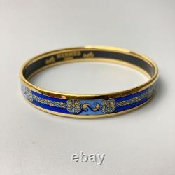 HERMES Authentic Enamel Cloisonne Bangle Bracelet PM Blue × Gold plated no Box