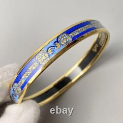 HERMES Authentic Enamel Cloisonne Bangle Bracelet PM Blue × Gold plated no Box