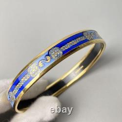 HERMES Authentic Enamel Cloisonne Bangle Bracelet PM Blue × Gold plated no Box