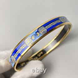 HERMES Authentic Enamel Cloisonne Bangle Bracelet PM Blue × Gold plated no Box