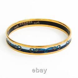 HERMES Bangle Bracelet Email PM Gold Blue Enamel Metal