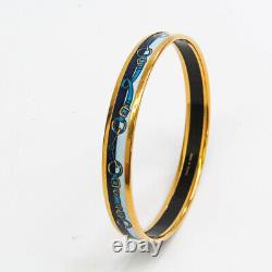 HERMES Bangle Bracelet Email PM Gold Blue Enamel Metal