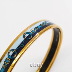 HERMES Bangle Bracelet Email PM Gold Blue Enamel Metal