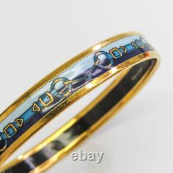 HERMES Bangle Bracelet Email PM Gold Blue Enamel Metal