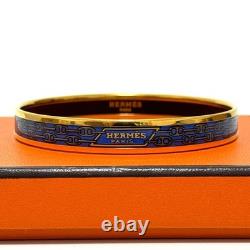 HERMES Bangle Bracelet Enamel Chaine d'Ancre Blue Gold with Box Authentic JAPAN