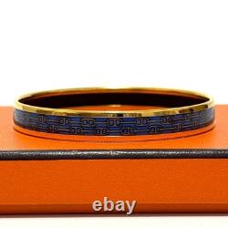 HERMES Bangle Bracelet Enamel Chaine d'Ancre Blue Gold with Box Authentic JAPAN