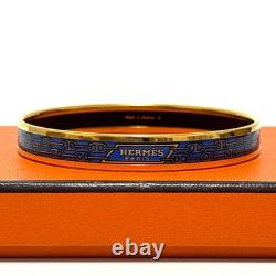 HERMES Bangle Bracelet Enamel Chaine d'Ancre Blue Gold with Box Authentic JAPAN