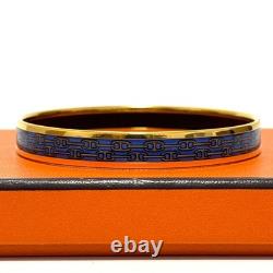 HERMES Bangle Bracelet Enamel Chaine d'Ancre Blue Gold with Box Authentic JAPAN