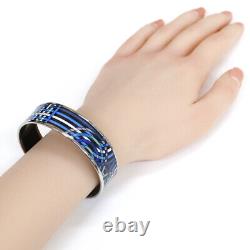 HERMES Bangle Cloisonne Enamel Bracelet GM Metal Blue Black Silver