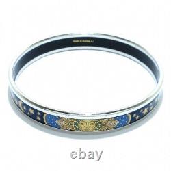 HERMES Bangle Enamel Metal Silver x Navy Sun Cloisonne Bracelet with Box