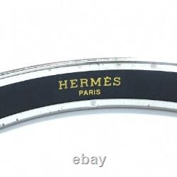 HERMES Bangle Enamel Metal Silver x Navy Sun Cloisonne Bracelet with Box