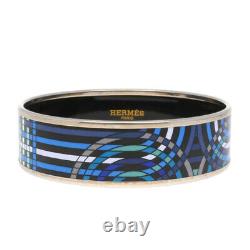 HERMES Bangle blue black Silver metal Cloisonne enamel bracelet Emilel GM used