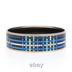 HERMES Bangle blue black Silver metal Cloisonne enamel bracelet Emilel GM used