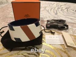 HERMES Blue Enamel Bangle Bracelet 2.75in with Box Case Ribbon and Bag