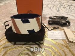 HERMES Blue Enamel Bangle Bracelet 2.75in with Box Case Ribbon and Bag