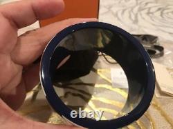 HERMES Blue Enamel Bangle Bracelet 2.75in with Box Case Ribbon and Bag