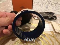 HERMES Blue Enamel Bangle Bracelet 2.75in with Box Case Ribbon and Bag