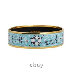 HERMES Blue Enamel Bangle Bracelet 7.5 Gold Tone Auth #2845