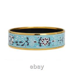 HERMES Blue Enamel Bangle Bracelet 7.5 Gold Tone Auth #2845